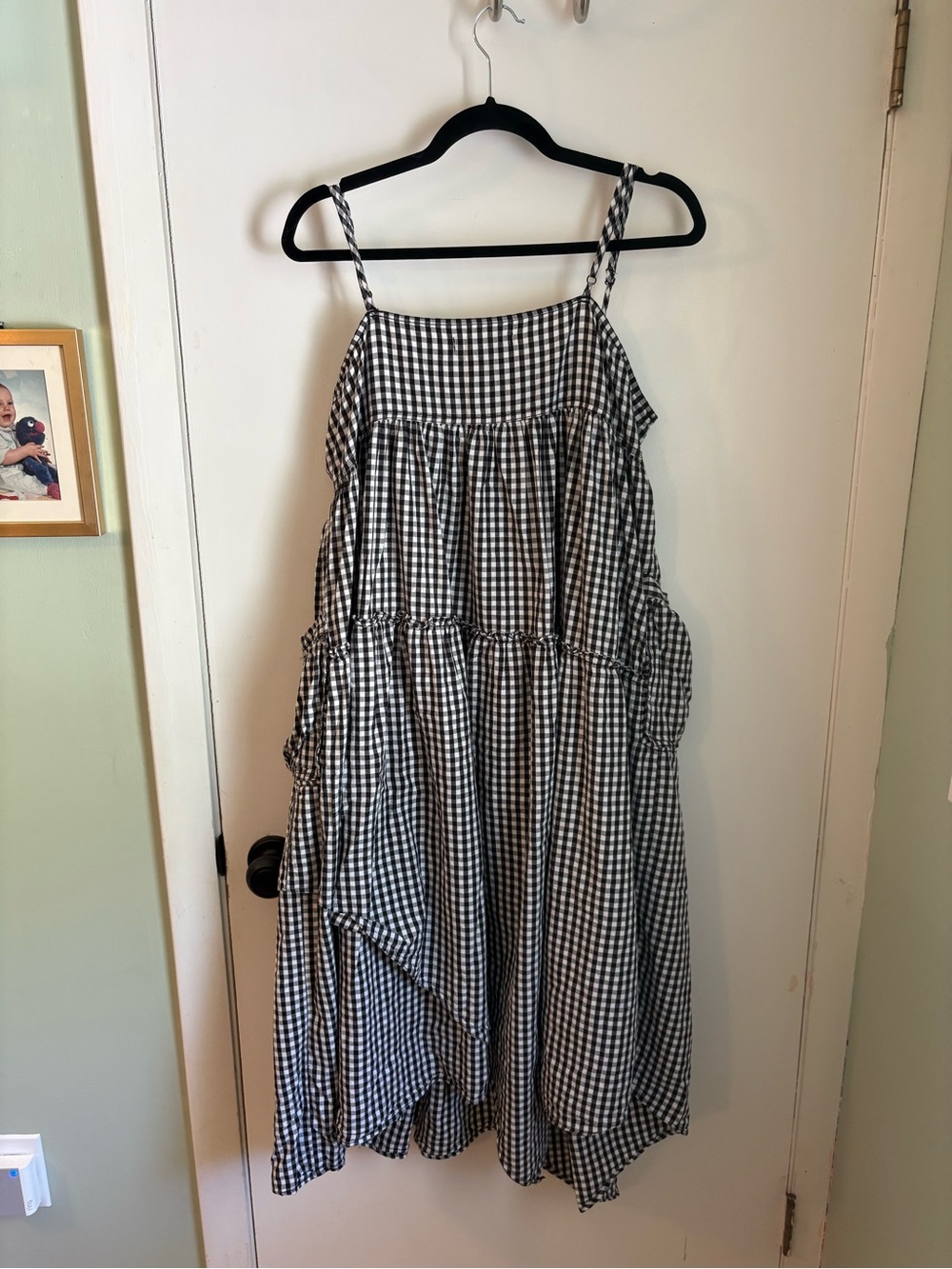 Black & White Gingham Tiered Spaghetti Strap Dress - Picture 4 of 6